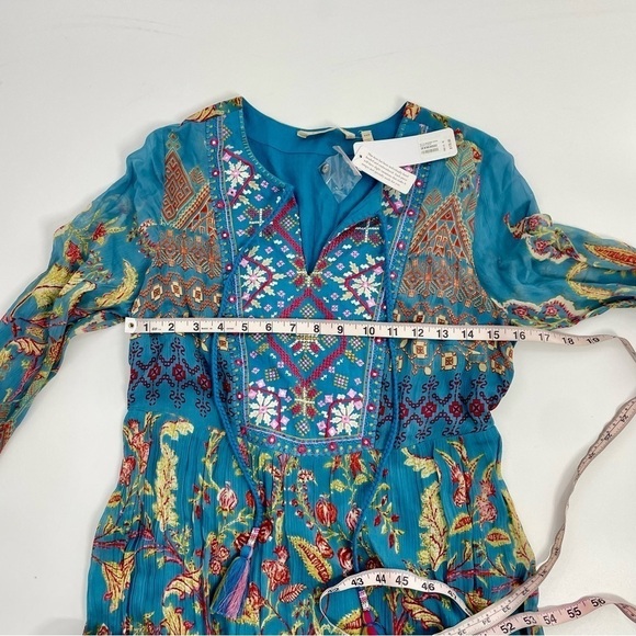 NWT Soft Surroundings Blue Mirapani Chiffon Boho Embroidered Maxi Boho Dress - Picture 3 of 11